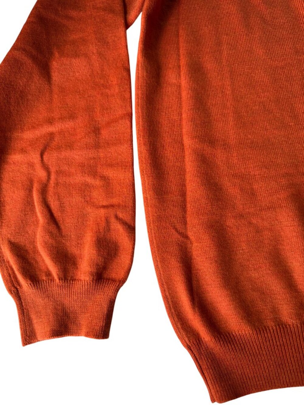 Brooks Brothers XL Mens V-Neck Sweater Burnt Orange Italian Wool Blend FLAW - Picture 4 of 7